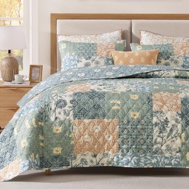 Quilts Queen Size-3 Pieces Soft Queen Bedspread Floral Patchwork Quilt