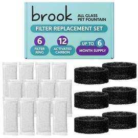 BROOK Glass Pet Fountain Filter Replacement Set – 6 Filter Rings & 12 Activated Carbon Pouches – Up to 6 Month Supply Replacement Filters Set for BROOK Cat Fountain