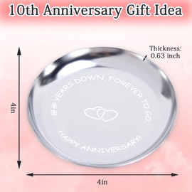 10th Anniversary Steel Gift for Him Her Steel Jewellery Plate 10 Year Anniversary for Women Men Wedding Gifts for Wife Husband Girlfriends Couple Valentines Christmas Birthday Jewelry Ring Holder