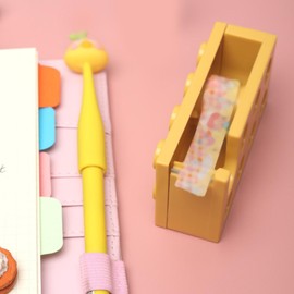 Tape Dispenser, Small and Delicate Design Desktop Tape Dispenser with a Sharp Blade Cute Mini Building Block Shape Tape Roll Dispenser for Office School Home (Yellow)