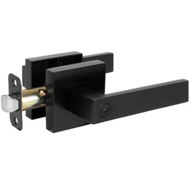 HOSOM Black Privacy Door Handles with Lock, Keyless Interior Door Handle for Bedroom Bathroom, Modern Square Lever Door Handle Set, Matte Black Door Lock, 1 Pack