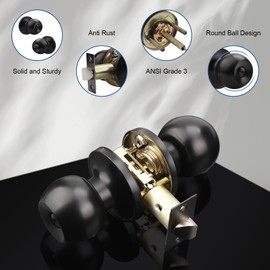 Knobonly 5 Pack Keyless Bathroom/Bedroom Door Knobs, Matte Black Privacy Door Knob, Inside Door Lock, Stainless Steel