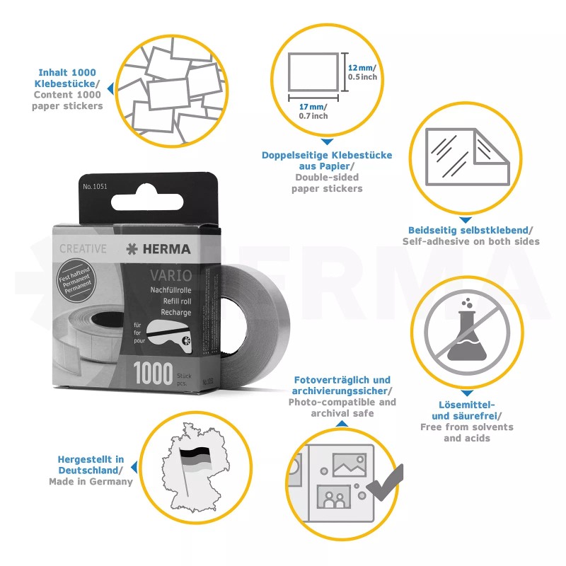 Herma 1051 Vario Refill Roll 1000 Double Sided Self Adhesive