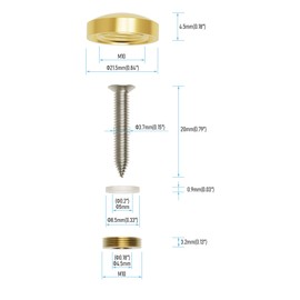 FOCMKEAS 4 PCS 22mm(0.87") Mirror Screws, Brass Decorative Caps Cover Fasteners, Metal Mirror Nails, Polished Cambered Gold Lid