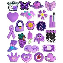 BOWNDY Different Shape Shoe Charms for Clog Shoe Decoration,Cute Girly Pin Charm Gift for Girls Kids Teens Women Adults, AB-Purple Charms