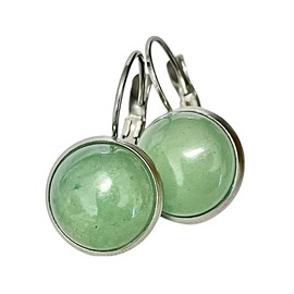Natural Jade Leverback Earrings for Women, Birthstone Jewelry, Healing Gemstones, Genuine Green Jade, 18k Gold Plated/Stainless Steel, Small Dainty Drop Dangle Earrings (Stainless Steel)