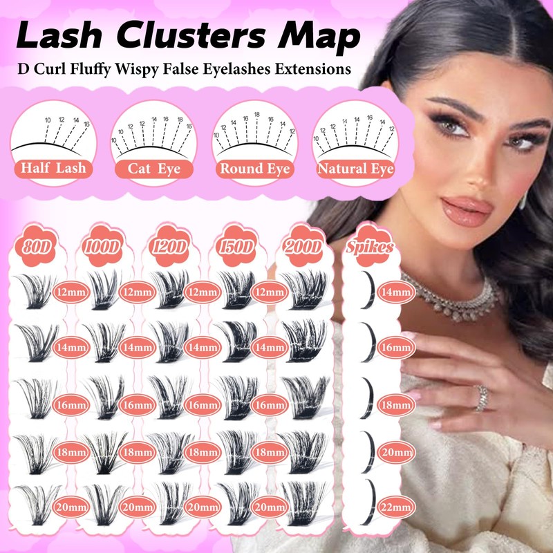 Lash Clusters Kit with Spikes, Eyelash Clusters Extensions Individual D