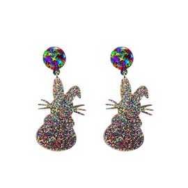 Easter Rabbit Earrings for Women,Cute Colorful Wooden Acrylic Hollow Rabbit Egg Drop Earrings Easter Festival Costume Party Jewelry (C)