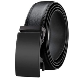 Chaberlu Men's Leather Belt Ratchet Automatic Buckle Business Suit Belt Adjustable Leather Belt for Jeans, Width 35 mm, Size Adjustable, Black A6