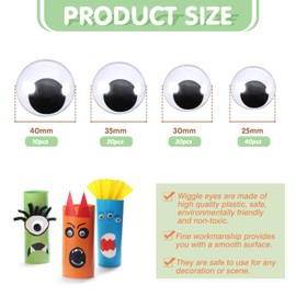 TOAOB 100 Pieces Black Plastic Wiggle Eyes Stickers Round 24mm 30mm 35mm 40mm for Craft Collage Eyes Dolls Accessories DIY Scrapbooking Arts Craft Decorations