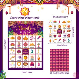 Liliful 35 Pieces Diwali Bingo Games 24 Players Diwali Bingo Cards Deepavali Party Favors Games for Family Gathering Classroom Activities Hindu Indian New Year Party Supplies