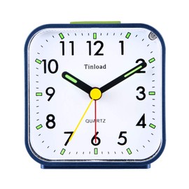 Tinload Small Battery Operated Analog Alarm Clock Silent Non Ticking, Ascending Beep Sounds, Snooze,Light Functions (Blue)