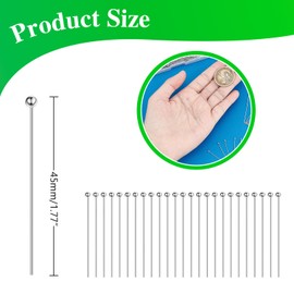 Qimoo - 200 pines de bola para hacer joyas, joyería de acero inoxidable con cabeza redonda, longitud de 4,5 cm / 45 mm, para manualidades, arete, collar