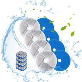 LKUWEE Cat Water Fountain Filter, 4 Pieces Filters + 4 Pieces Foam Replacement Filters for Automatic Pet Fountain, Suitable for LKUWEE Cat Fountain