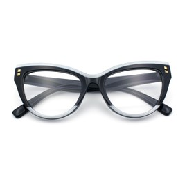 SA106 Womens 2-tone Color Design Horn Rim Cat Eye Clear Lens Fashion Eyeglasses Black White