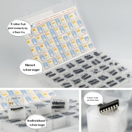 IC Kit Circuito Integrado Pro Edition 64 en 1 Componente Electrónico IC : Logic Gates Chip 74HCxx+CD40xx, 555Timers, LM358 op amp, ULN2003 Transistores, amplificador IC LM386 ESD Package