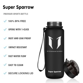 Super Sparrow Drinking Bottle - Tritan Water Bottle - 350 ml & 500 ml & 750 ml & 1000 ml - BPA-Free - Ideal Sports Bottle - Quick Water Flow, Sport, Water, Bike, black