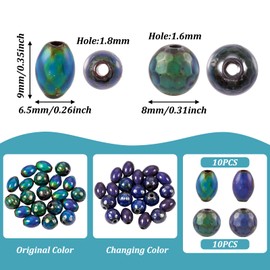 20 Pcs Hematite Mood Beads Temperature Sensing Beads Oval Changing Mood Beads 8mm Round Gemstone Hematite Beads for DIY Healing Crystal Bracelet Necklace Earring Jewelry Making