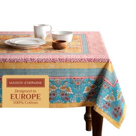 Maison d' Hermine Tablecloth 70"x108" - Marquise Pattern - Rectangle Decorative Cotton Tablecloth for Dining Room, Home, Farmhouse, Parties, Outdoor, Boho & Wedding - Ideal for Spring & Summer