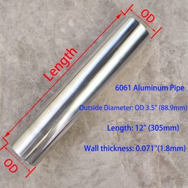 OSIDU Aluminum Alloy Straight Tube 3.5" OD, Length 12", Aluminum Straight Pipe, High Polishing (3.5" OD (89mm)-1PCS)