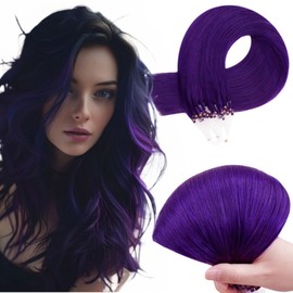 RUNATURE Micro Beads Hair Extensions Purple Seemless,Human Hair Extensions Micro Loop Silky Straight 18 Inch 25G 25Strands