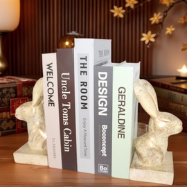 Rabbit Decorative Bookend,1 Pair Cute Bunny Book Ends, Decorative Bookends for Heavy Books, Vintage Shelf Decor,Antique Gold