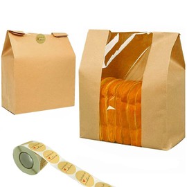 NOONEAST 150 Pack Paper Bread Bags for Homemade Bread Large Loaf Bag with Clear Front Window 14" x 8.3" x 3.5" 500pcs Homemade with Love sticker, Food Packaging Storage Popcorn Cookie Treat Bakery Bag