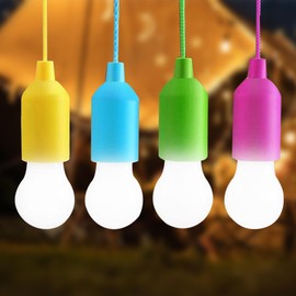 MODOAO Lamping LED Light, Pull Light LED Camping Lantern, Hanging Tent Light, Portable LED Lamp, Warm White for Camping, Hiking, Outdoor, Party (Yellow + Blue + Green + Pink, Pack of 4)