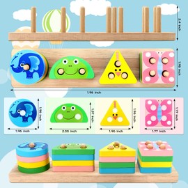 Miiepls Montessori Toy from 1 2 3 Years Boys Girls Wooden Sorting and Stacking Toy for Toddlers, Educational Sensory Toy, Colour Recognition, Shape Sorter