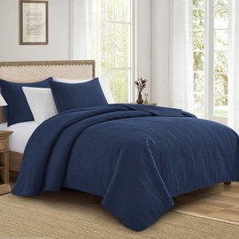 Lavsiry Navy Quilt Twin Size with Pillow Sham, Summer Lightweight Arch Pattern Bedspreads, Soft Microfiber Coverlet Thin Comforter Bedding Set for All Seasons