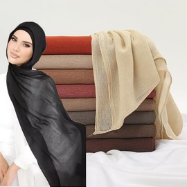 Hophor Crinkle Hijab for Women Muslim Head Scarf Rayon Cotton Hijab Scarf with Locking Edge(Black)