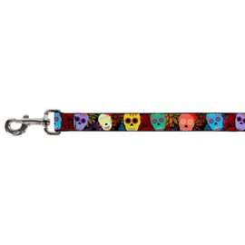 Buckle-Down DL-W34216 Dog Leash 4', Painted Sugar Skulls & Flowers Collage