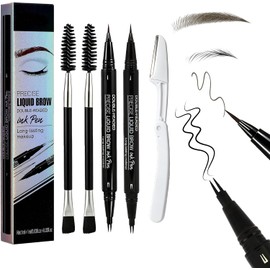 LEKOU 2PCS Lápiz De Cejas De Doble Punta, Natural, De Larga Duración y Resistente a Las Manchas, Delineador De Cejas Con Cepillo Para Cejas y Navaja, Delinea Con Precisión Unas Pestañas Perfectas