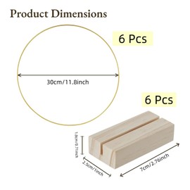 Pack of 6 Metal Floral Hoops Centrepiece with 6 Wooden Stands, Wreath Macrame Gold Hoop Rings for DIY Wedding Table Decoration Dream Catcher (30 cm, Gold)