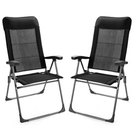 Giantex Set of 2 Patio Dining Chairs, Folding Patio Chairs, Outdoor Lawn Chairs with Adjustable Backrest and Headrest, Sling Camping Chairs, Portable Armchair for Porch Poolside Garden Backyard