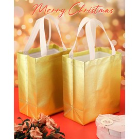 Eccliy 80 Pieces Gift Bags Set Glossy Reusable Tote with Handles Grocery Bags for Wedding, Halloween, Thanksgiving, Christmas(Medium,Gold)