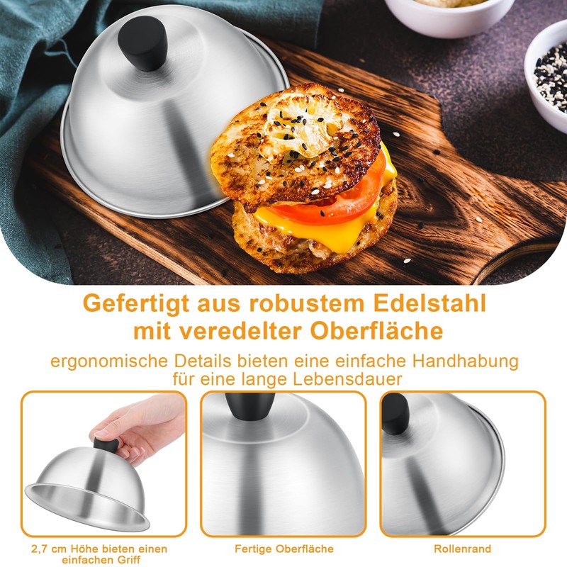 TEAMFAR Stainless Steel Burger Bell Set (4, 15.3 x 9.4