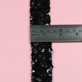 5 - Yard - Long Black Sequin Ribbon Trim, Measuring 32mm (1.26 inches) in Width. Ideal for Sewing Projects, DIY Crafts, Costume Making, and Home Decoration (Black)