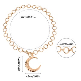 Mikovivi Vintage Chunky Hammered Moon Chain Necklace, Gold Crescent Moon Pendant Necklace Trendy Statement Neck Jewelry for Women