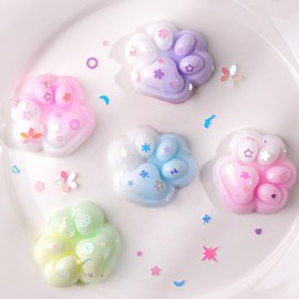 Anboor Mini Cat Paw Squishies - 5 Cute Gradient Glitter Squishies Stress Relief Squishies Soft Fidget Toy for Kids Adults