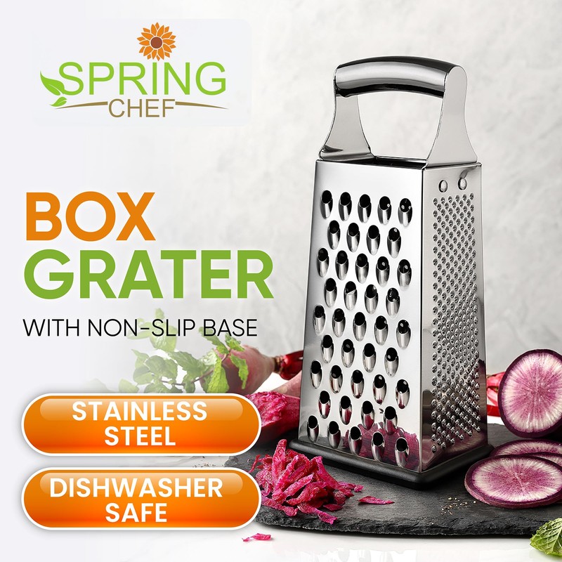 Spring Chef Professional Large Parmesan Cheese Grater, Stainless Steel Metal