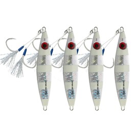 OCEAN CAT 4 Pcs Slow Pitch Jig Flat Fall Saltwater Fishing Lures Sinking Lead Metal Flat Jigging Baits with Hook for Saltwater Fishing