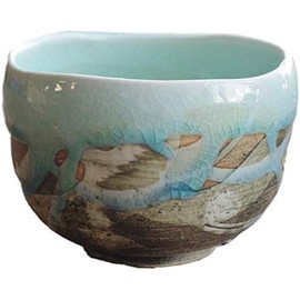 Japanese Mino Ware Pottery Matcha bowl 4.33 Inches Diameter Japanese Tea Cup for Tea Ceremony, Skyblue Crackle Glaze Pattern M58610 from Japan