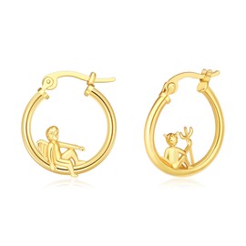 Plikin Angel Devil Mismatched Earrings for Women 14K Gold Plated Copper Angel Devil Hoop Earrings