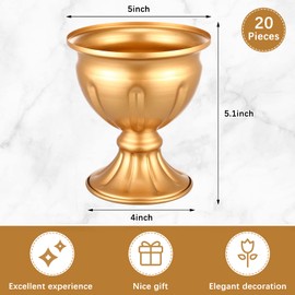 Rtteri 20 Pcs Mini Gold Metal Vase Wedding Flowers Gold Vases 5.1inch Tall Metal Compote Vase Bulk Wedding Table Centerpieces Decoration for Wedding Party Anniversary Ceremony Birthday