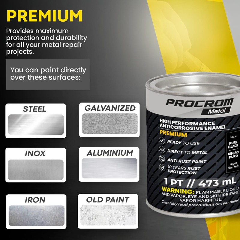 Procrom Premium Metal Paint – Gloss Pure Black, Pint |