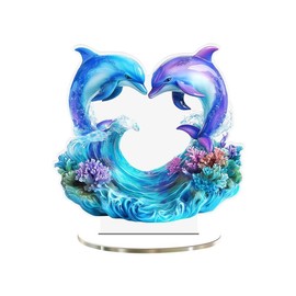Dolphin Decor Ocean Theme Acrylic Flat Ornaments Tabletop Decorations for Living Room Home Office - Color: Style 2