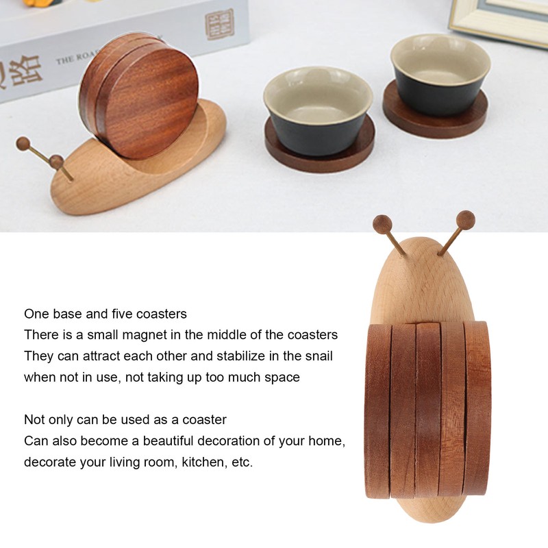 Snail Coaster Set with Magnet Cute Exquisite Eco Friendly Wood