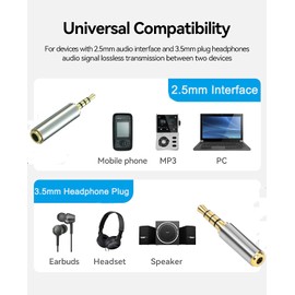 Bysimilai 2 Pack Gold Plated 2.5mm Male to 3.5mm Female/3.5mm Male to 2.5mm Female Audio Jack Adapter, Headset Converter Connector for Smartphones, Headphone, Mic, Tablets