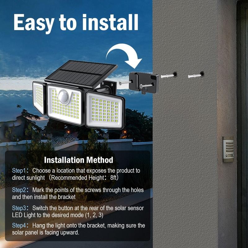 Daphino Solar Outdoor Lights 2500LM Security Lights, 3 Heads Dimmable